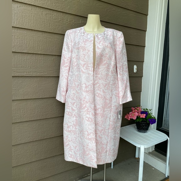 Kasper Women's Evening Coat Blazer Brocade Floral Pattern Size 18 Beaded Neck - Picture 3 of 16